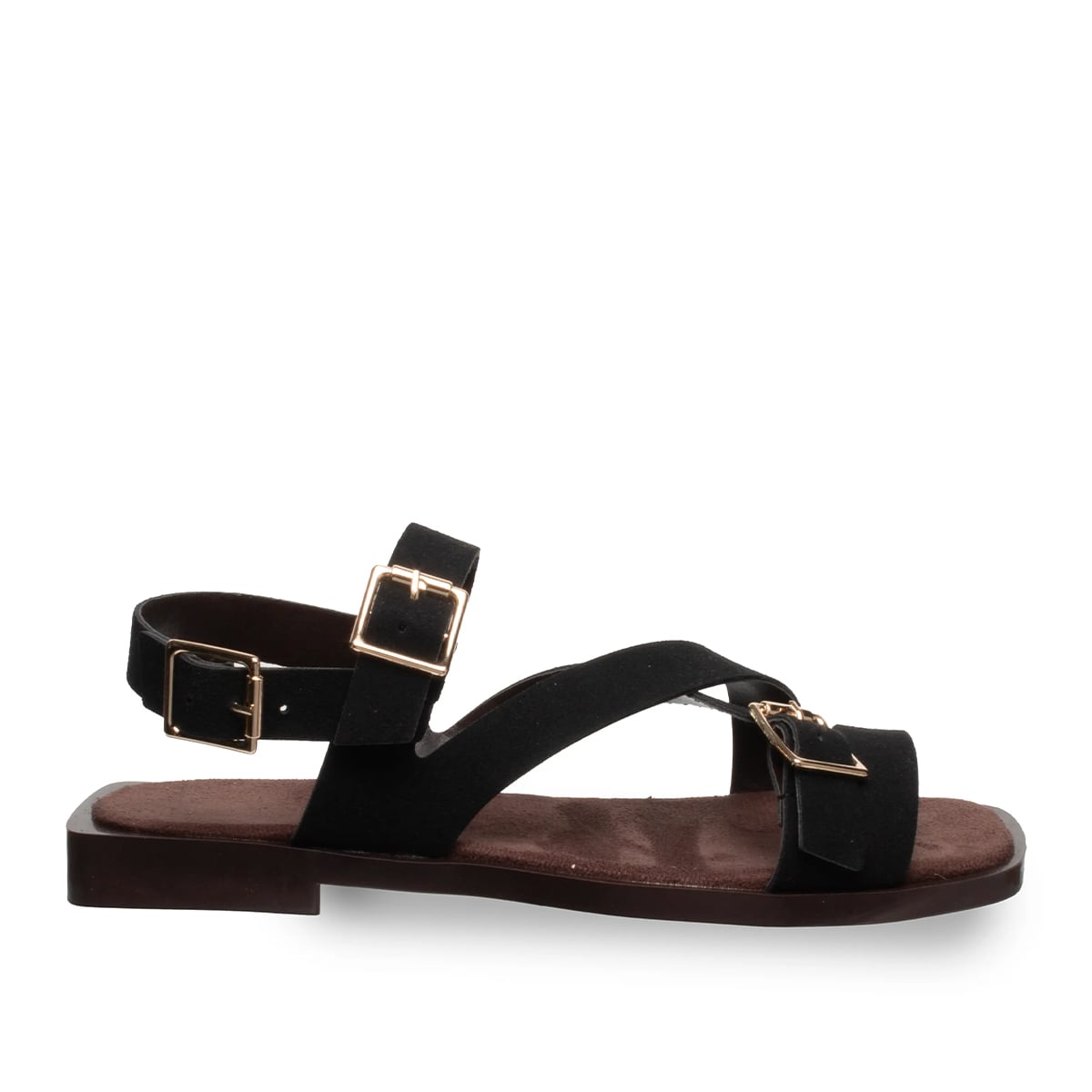 Çift Kemerli Günlük Sandalet – Deri Tozu – Rahat Taban - Renk: Siyah - Fotoğraf 1 / 4