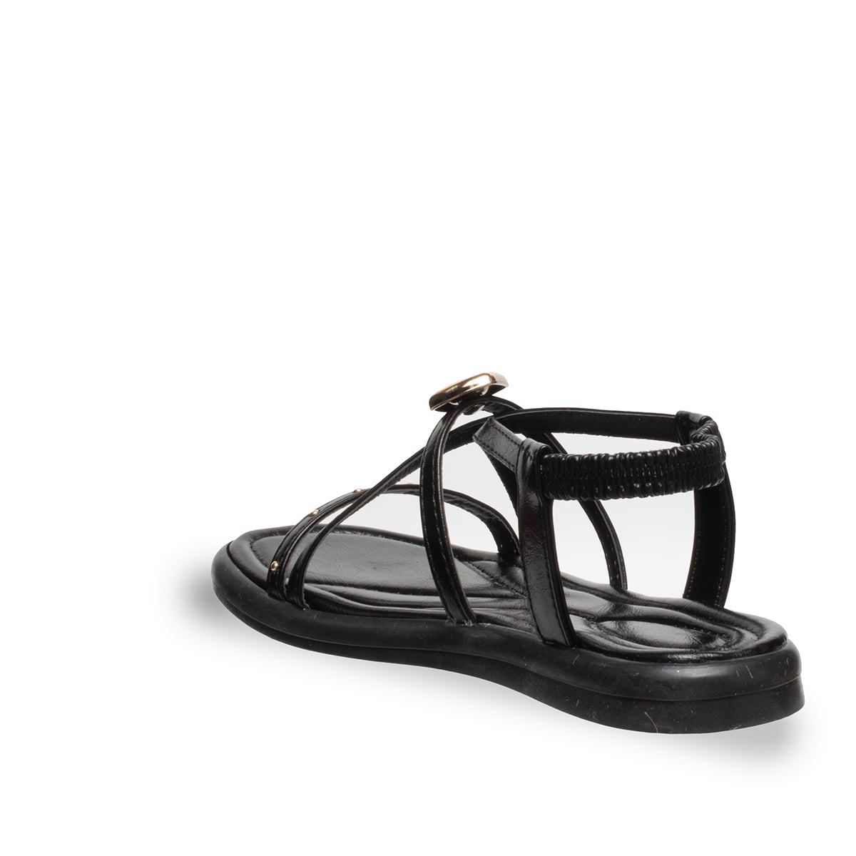 iyah Kadın Düz Sandalet – Lastikli Suni Deri Hafif ve Serin Yazlık - Renk: Siyah - Fotoğraf 3 / 4