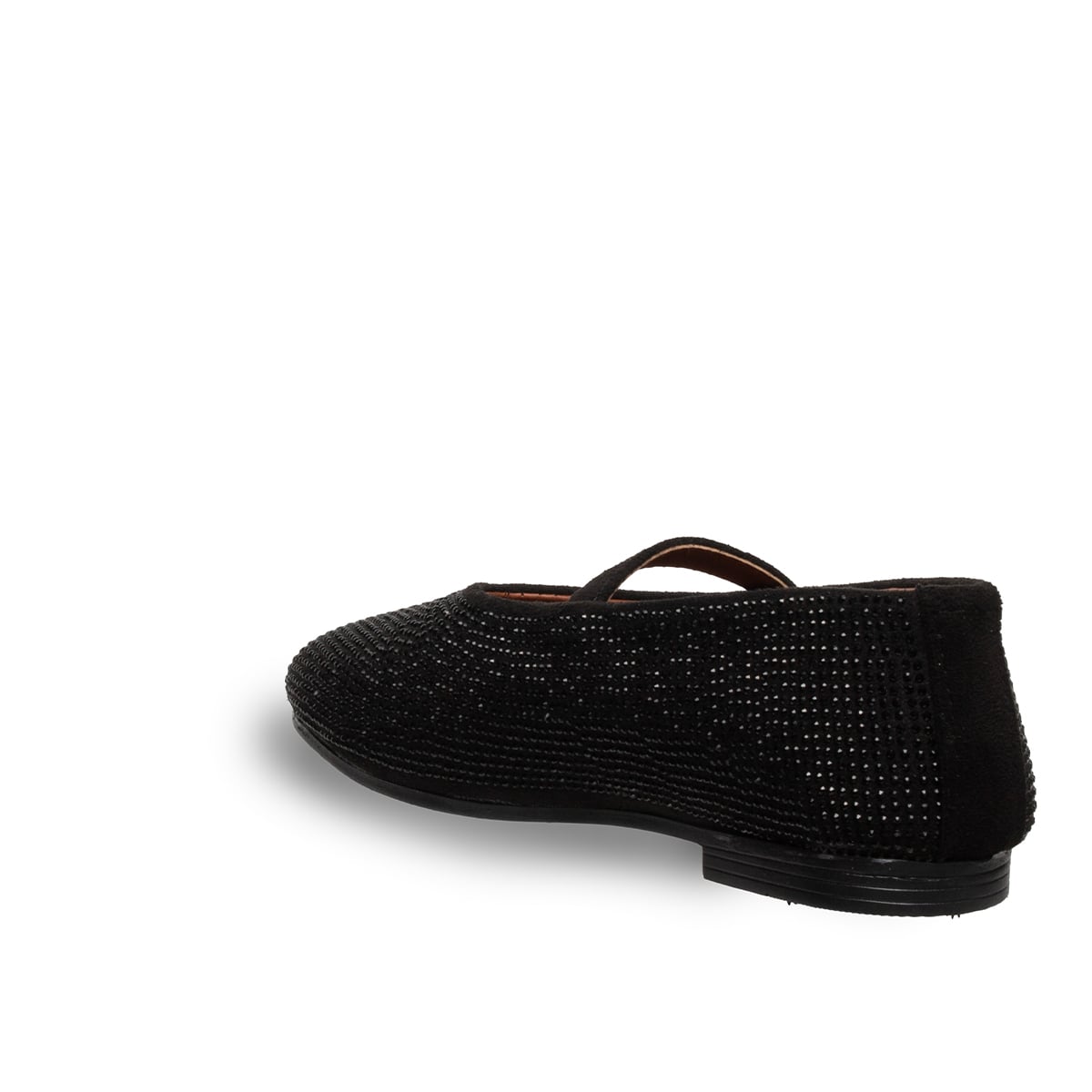 Parlak Taşlı Siyah Kadın Babet – Suni Deri Şık Düz Ayakkabı Tüm Sezon - Renk: Siyah - Fotoğraf 3 / 4