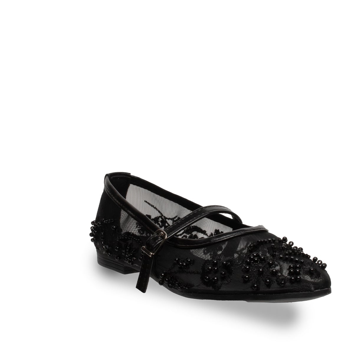 Kadın Siyah Babet Dantel Detaylı – Şık Rahat Suni Deri Günlük Ayakkabı - Renk: Siyah - Fotoğraf 2 / 4