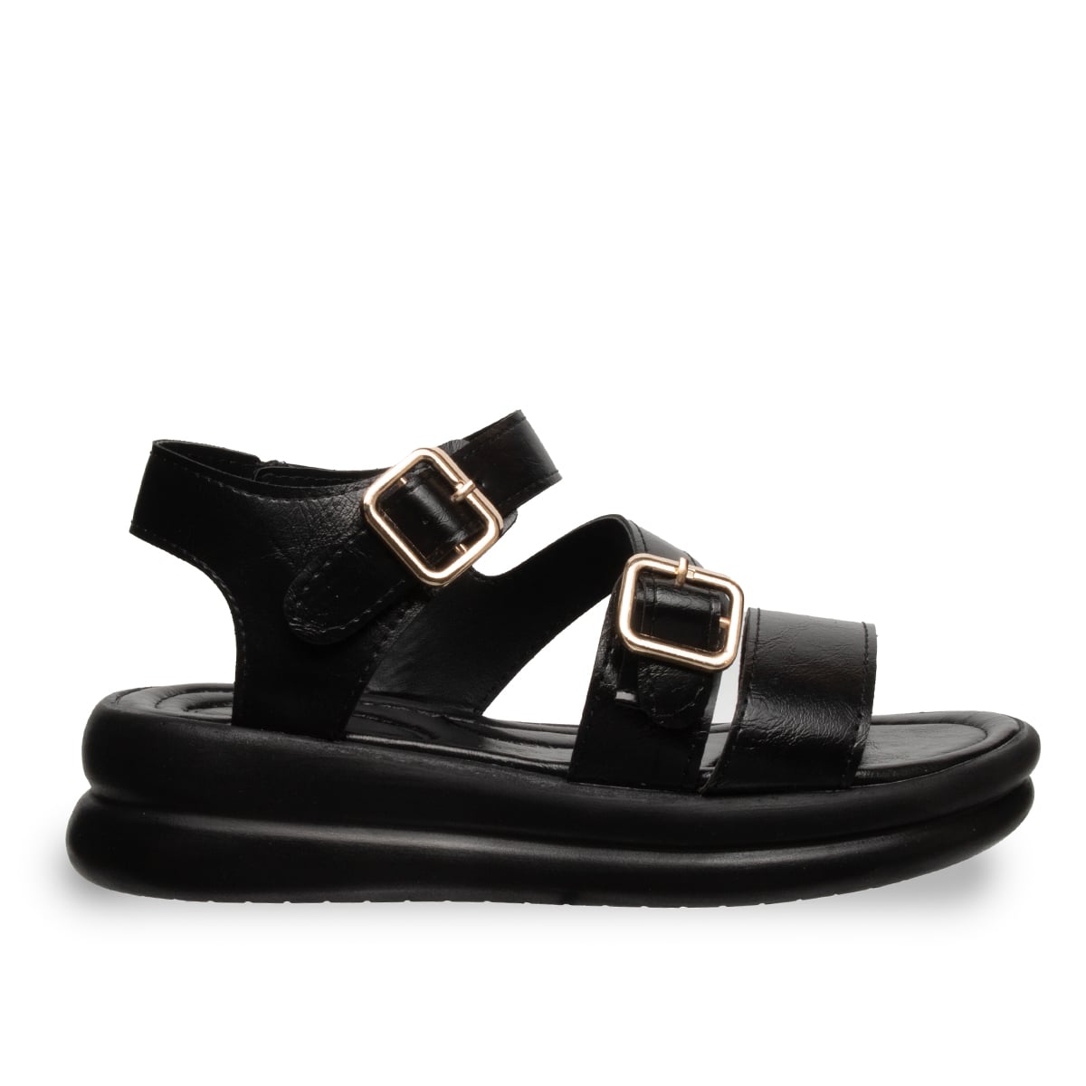 Siyah Kadın Düz Sandalet Kemerli Bağlamalı Suni Deri – Yazlık Rahat - Renk: Siyah - Fotoğraf 1 / 4