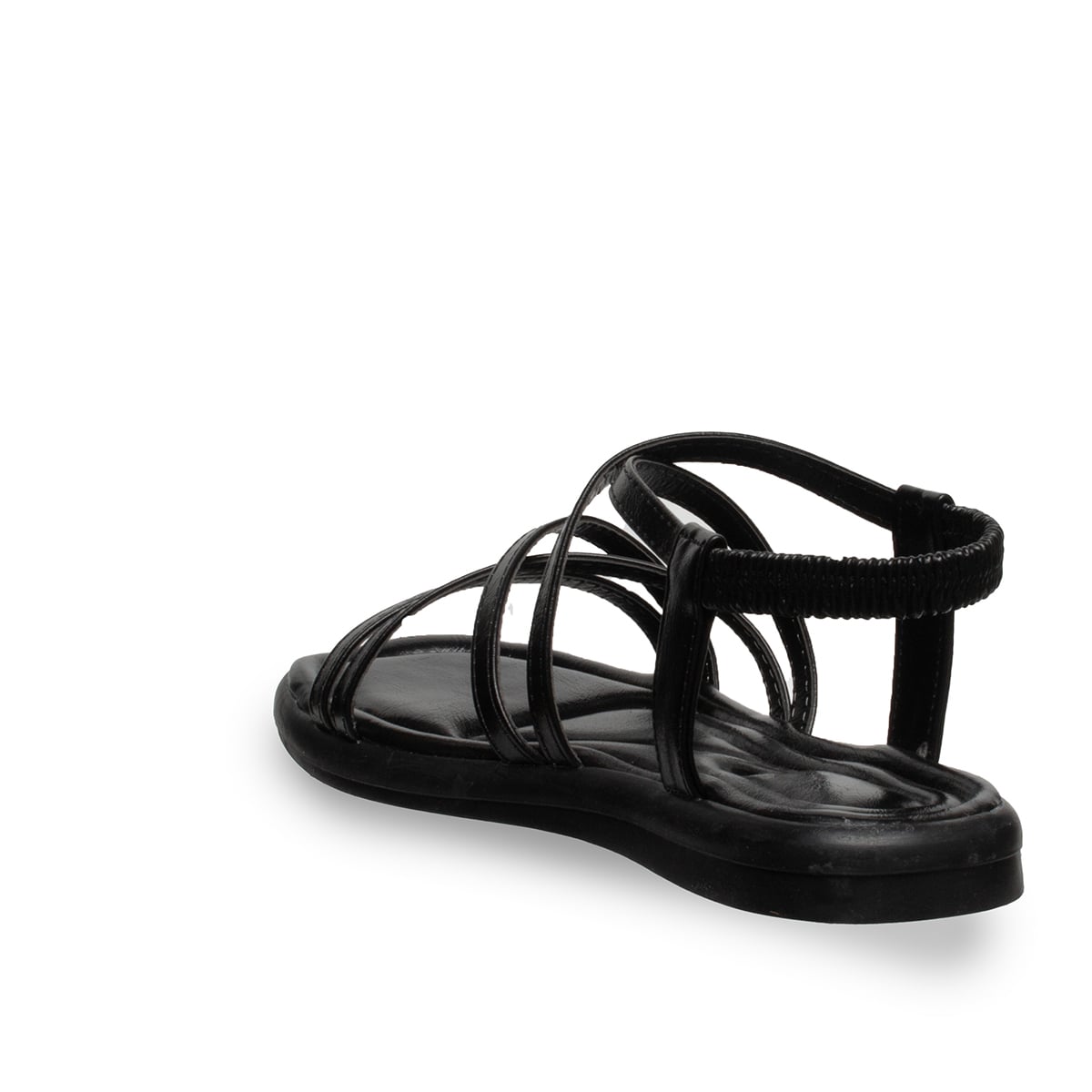 Lastikli Siyah Kadın Sandalet – Düz Taban Suni Deri Pratik Yazlık - Renk: Siyah - Fotoğraf 3 / 4