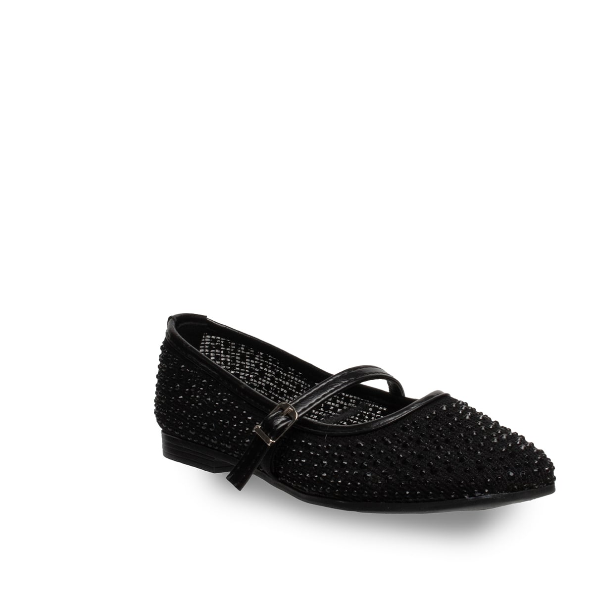 Taş Detaylı Kadın Babet – Suni Deri Şık Günlük Tüm Sezon Ayakkabı - Renk: Siyah - Fotoğraf 2 / 4