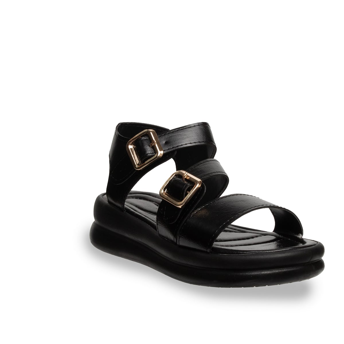 Siyah Kadın Düz Sandalet Kemerli Bağlamalı Suni Deri – Yazlık Rahat - Renk: Siyah - Fotoğraf 2 / 4