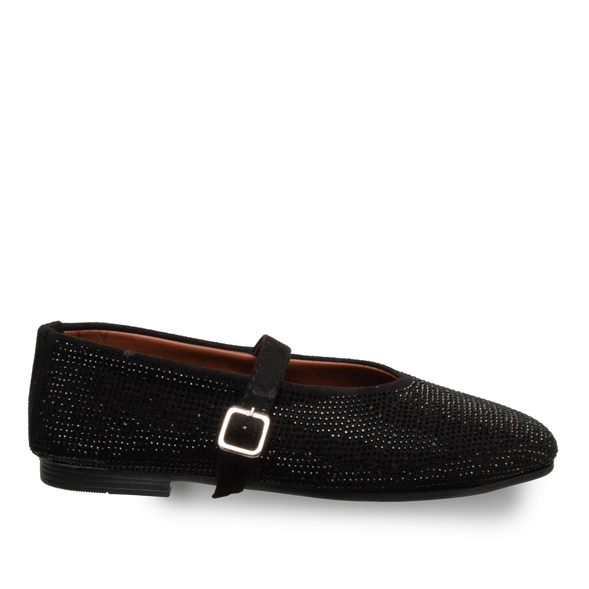 Parlak Taşlı Siyah Kadın Babet – Suni Deri Şık Düz Ayakkabı Tüm Sezon - Renk: Siyah - Fotoğraf 1 / 4