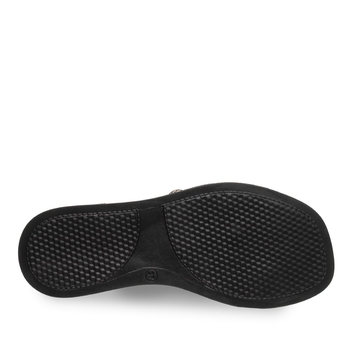 Taş Detaylı Siyah Kadın Sandalet – Lastikli Düz Taban, Suni Deri Yazlık - Renk: Siyah - Fotoğraf 4 / 4