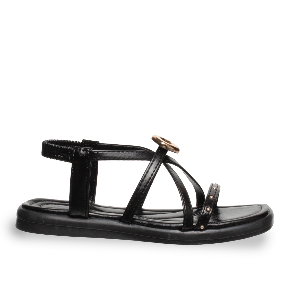 iyah Kadın Düz Sandalet – Lastikli Suni Deri Hafif ve Serin Yazlık - Renk: Siyah - Fotoğraf 1 / 4