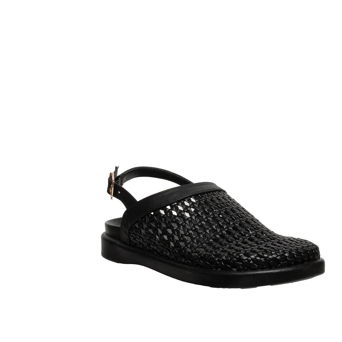 Kadın Düz Örgü Sandalet Siyah - Renk: Siyah - Fotoğraf 3 / 4