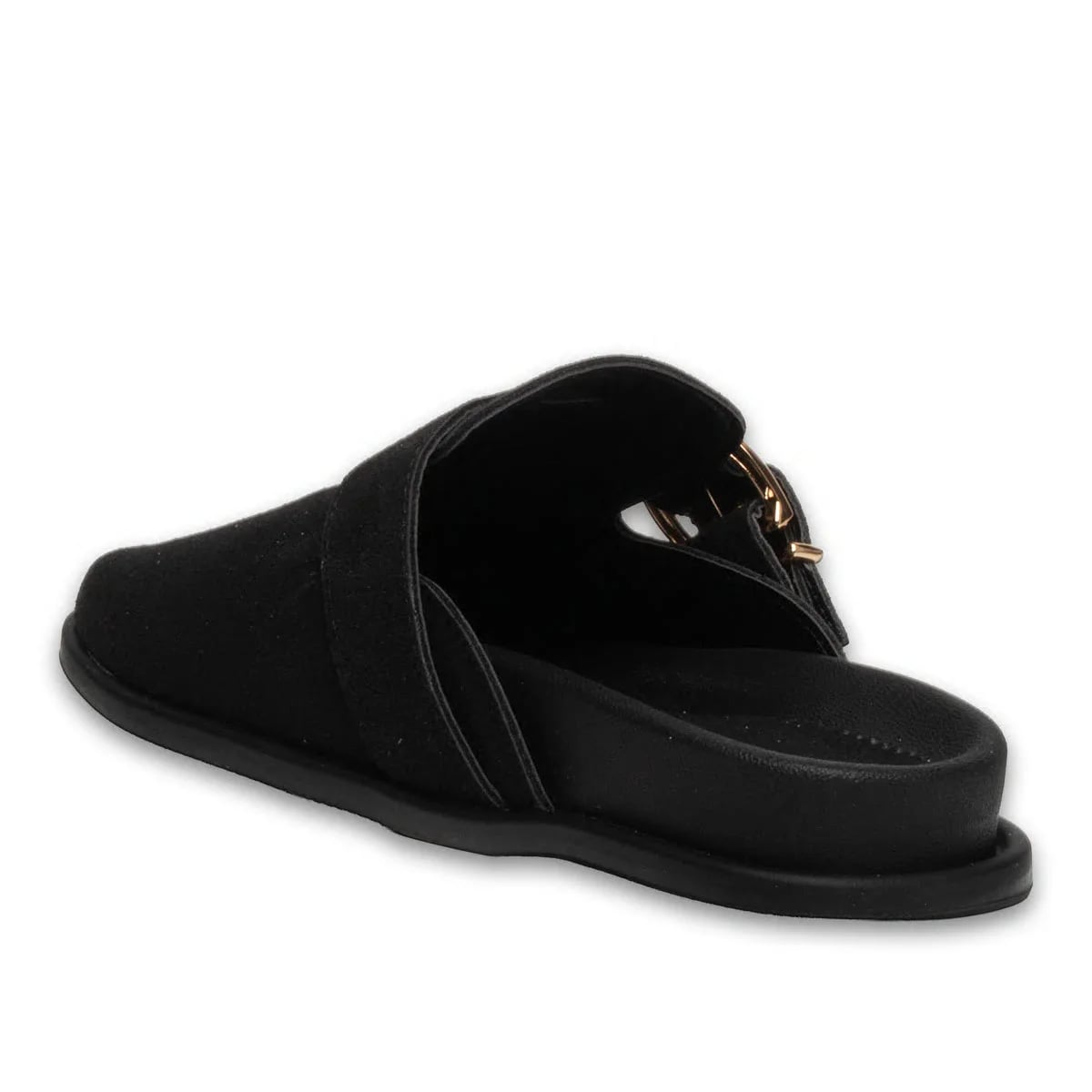 Siyah Kadın Düz Terlik – Süet Kemerli, Günlük Şıklık ve Maksimum Konfor - Renk: Siyah - Fotoğraf 3 / 4