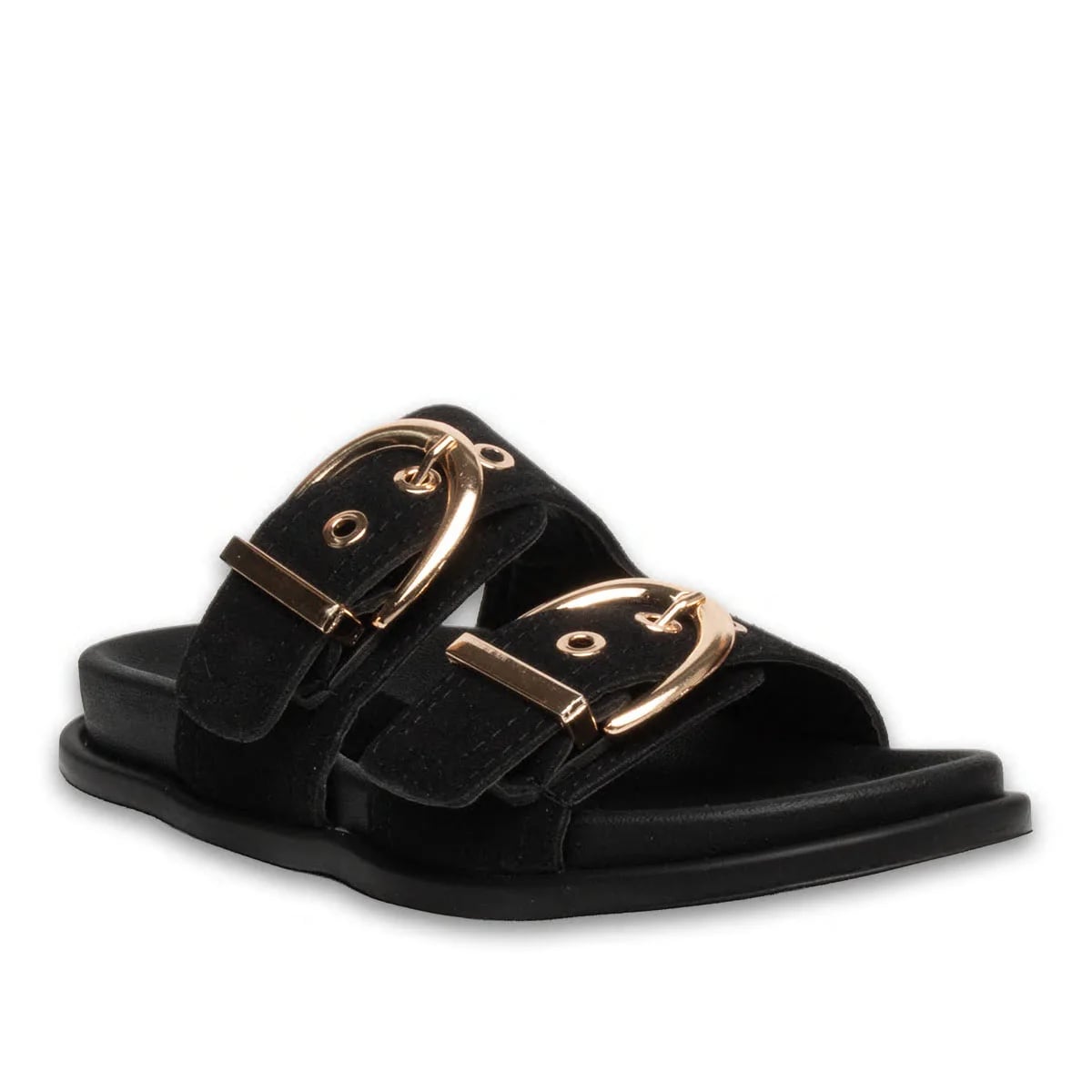 Siyah Düz Terlik – Süet Dokulu, Çift Kemerli, Günlük Şıklık ve Üst Düzey Konfor - Renk: Siyah - Fotoğraf 2 / 4