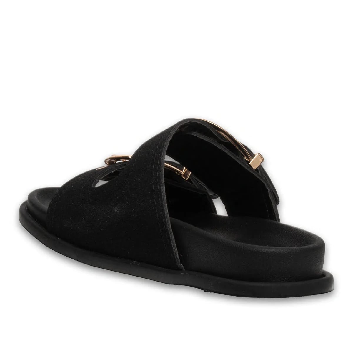 Siyah Düz Terlik – Süet Dokulu, Çift Kemerli, Günlük Şıklık ve Üst Düzey Konfor - Renk: Siyah - Fotoğraf 3 / 4