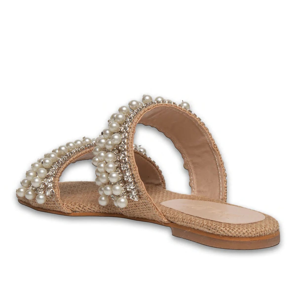 Toptan Bej İnci Taşlı Kadın Yazlık Düz Terlik - Suni Deri - Renk: Bej - Fotoğraf 3 / 3