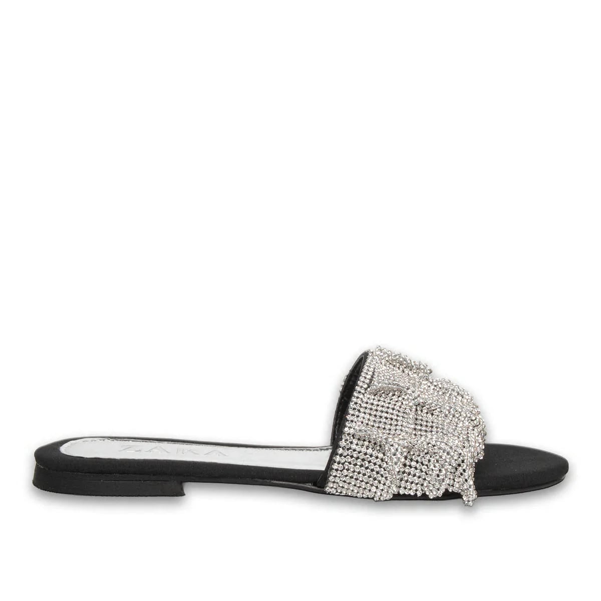 Toptan Siyah Püsküllü Taşlı Kadın Düz Terlik - Renk: Siyah - Fotoğraf 1 / 3