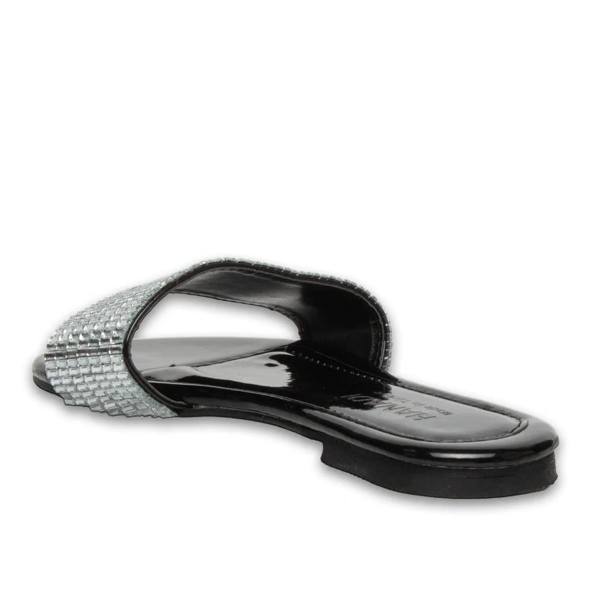 Toptan Özel Taşlı Rugan Kadın Günlük Düz Terlik - Renk: Siyah - Fotoğraf 3 / 3