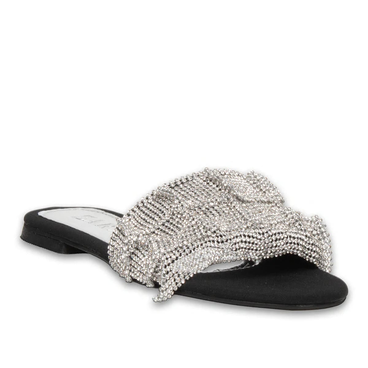 Toptan Siyah Püsküllü Taşlı Kadın Düz Terlik - Renk: Siyah - Fotoğraf 2 / 3