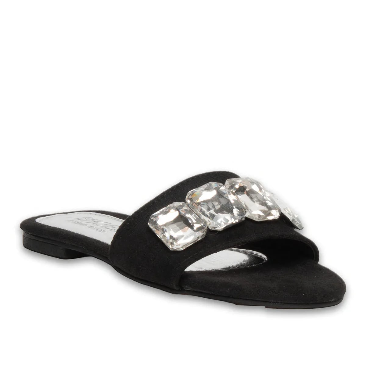 Toptan Siyah Üç Taşlı Kadın Günlük Düz Terlik - Suni Deri - Renk: Siyah - Fotoğraf 2 / 4