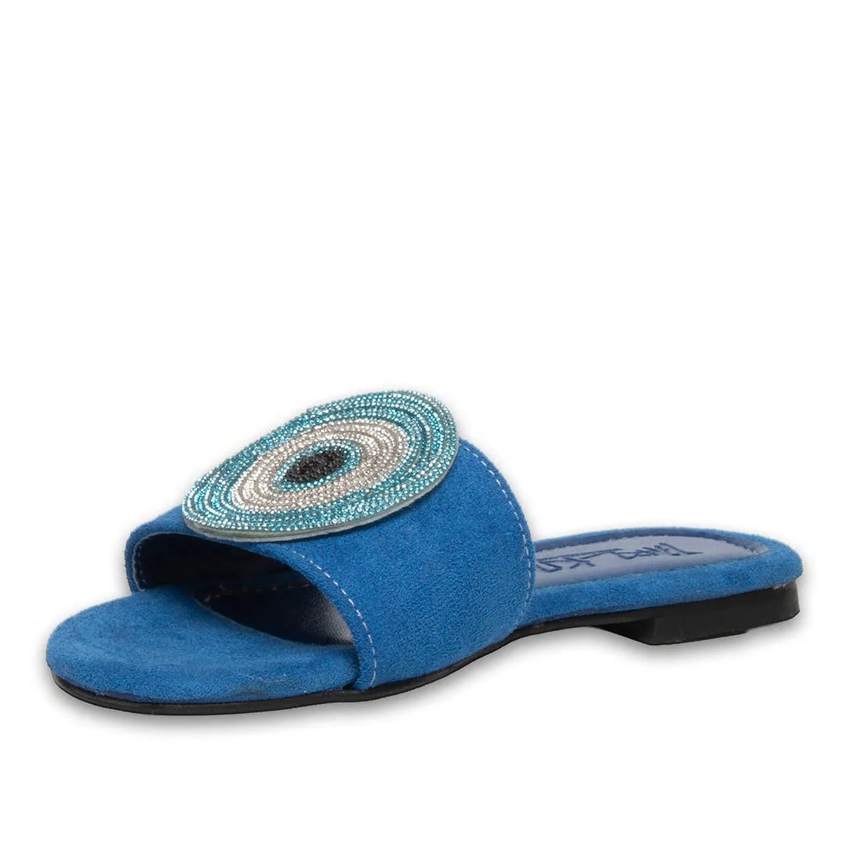 Toptan Mavi Nazar Taşlı Kadın Yazlık Düz Terlik - Suni Deri - Renk: Mavi - Fotoğraf 3 / 3