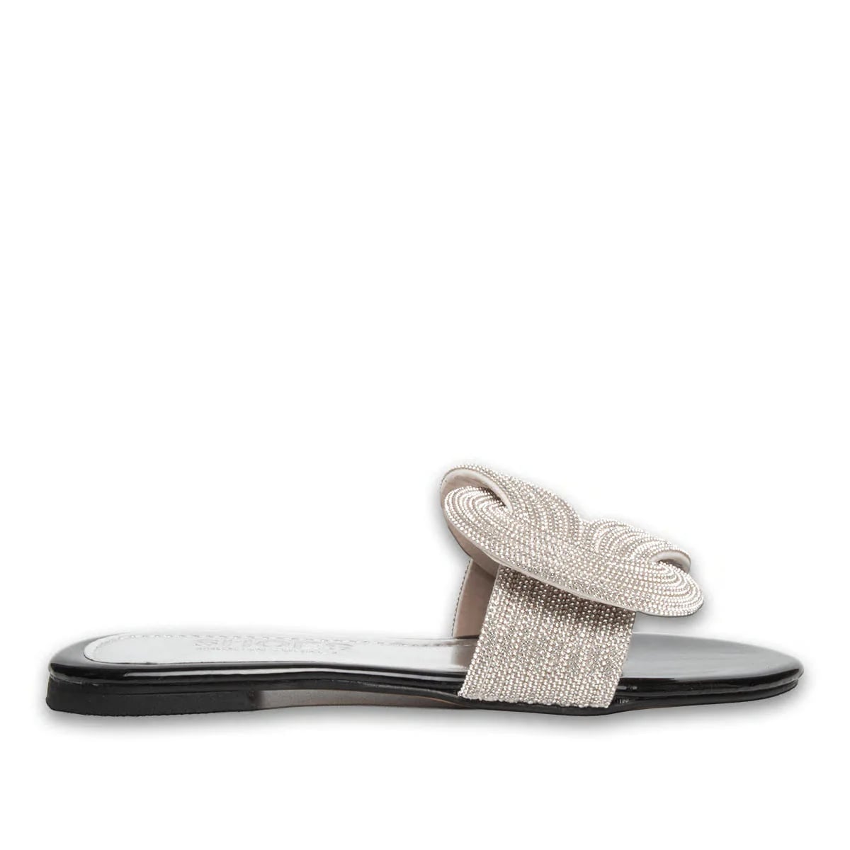 Toptan Siyah Taşlı Kadın Düz Terlik - Rugan Dokulu - Renk: Siyah - Fotoğraf 1 / 3