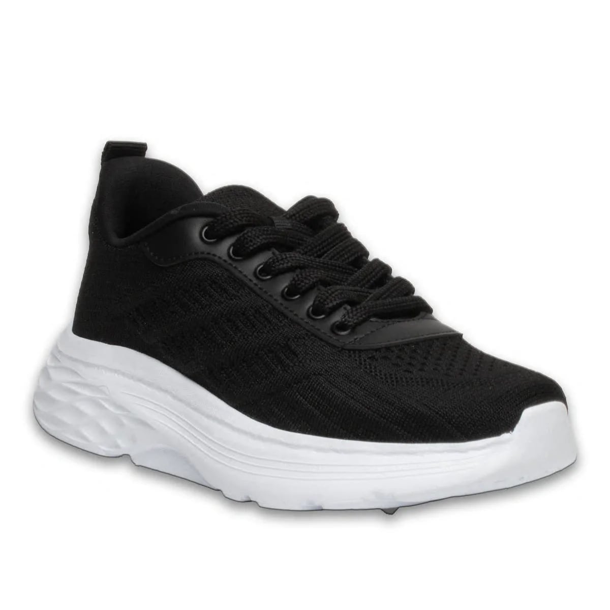 Siyah-Beyaz Bağcıklı Tekstil Spor Sneaker - Renk: Siyah-Beyaz - Fotoğraf 2 / 4