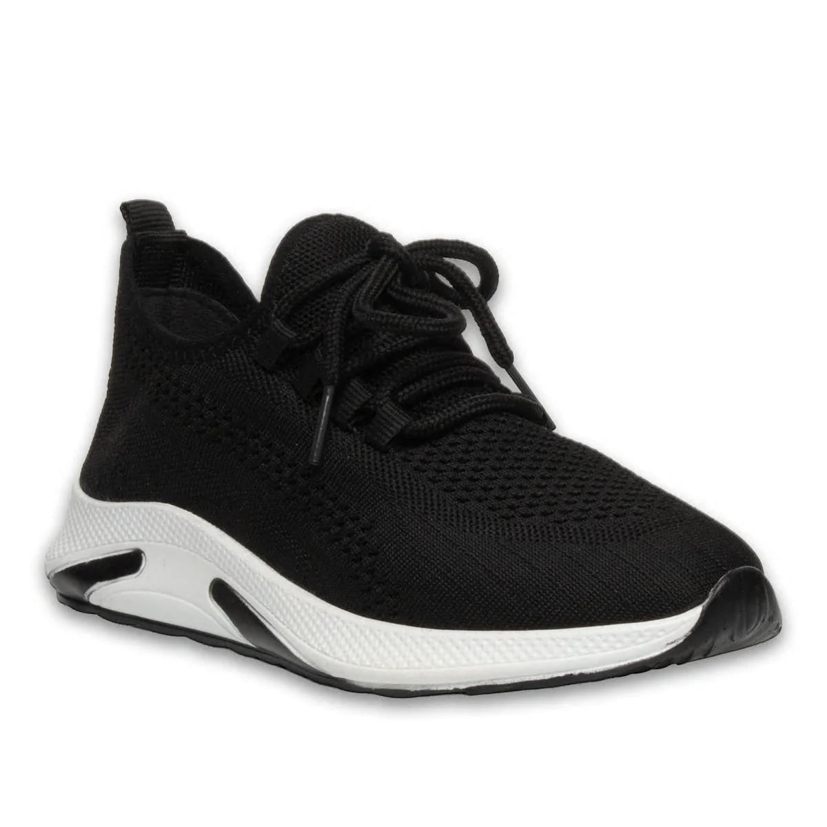 Siyah-Beyaz Bağcıklı Kadın Spor Sneaker Toptan  - Renk: Siyah-Beyaz - Fotoğraf 2 / 4