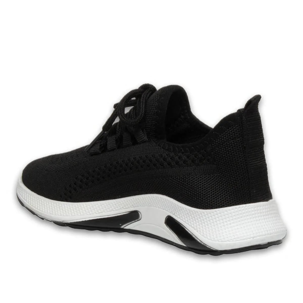 Siyah-Beyaz Bağcıklı Kadın Spor Sneaker Toptan  - Renk: Siyah-Beyaz - Fotoğraf 3 / 4