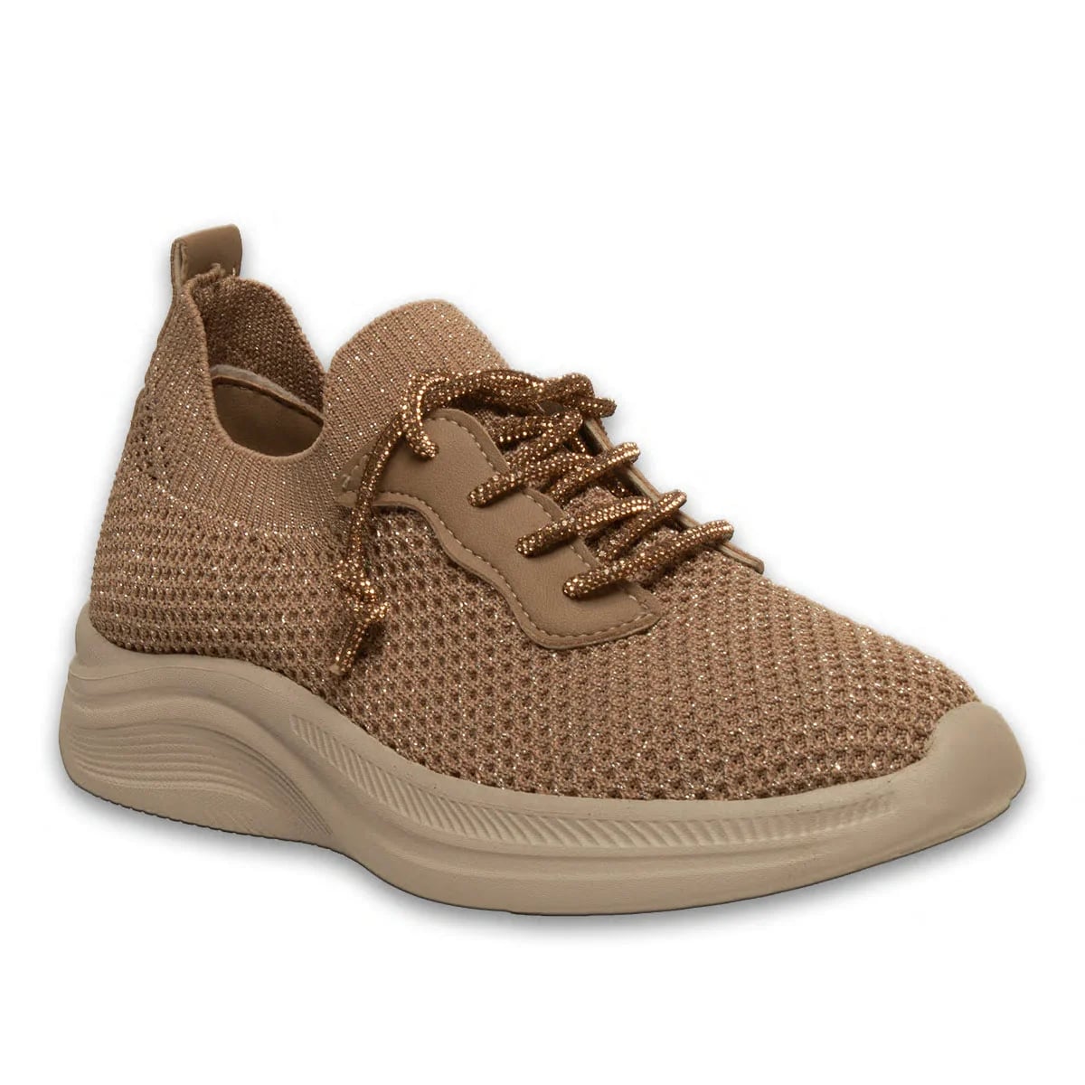 Nude Triko Bağcıklı Zenne Spor Sneaker - Renk: Nude - Fotoğraf 2 / 4
