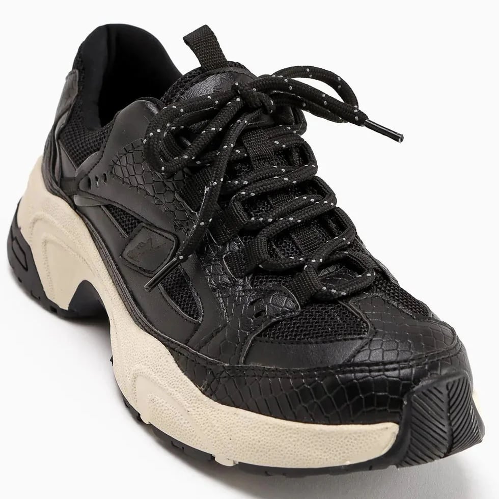 Kadın Spor Sneaker Siyah – Bağcıklı Üst Kalite Sneaker Modeli – Toptan - Renk: Siyah - Fotoğraf 3 / 7
