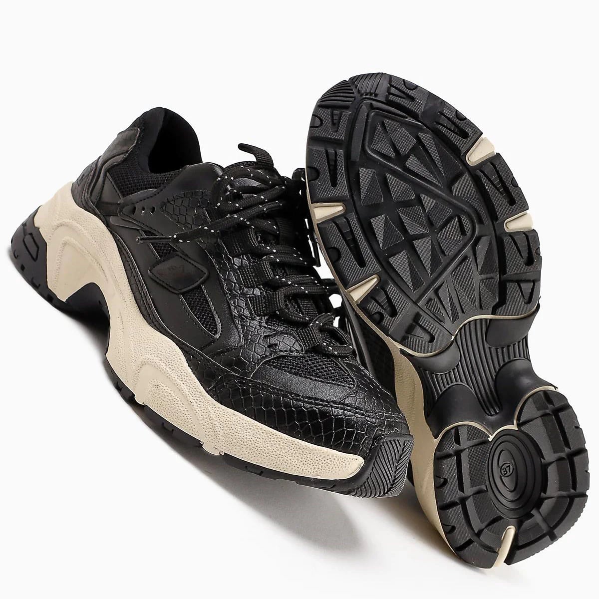 Kadın Spor Sneaker Siyah – Bağcıklı Üst Kalite Sneaker Modeli – Toptan - Renk: Siyah - Fotoğraf 1 / 7