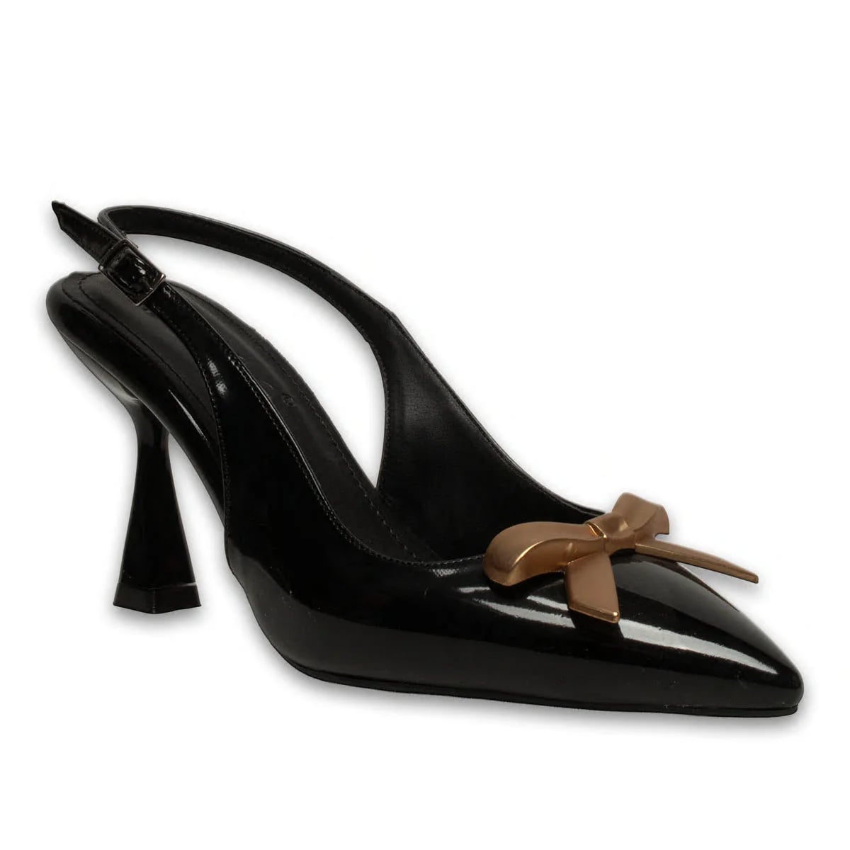 Siyah Rugan Stiletto – Çelik Kurdele Detaylı – Rahat Kalıp Şık Model – Toptan - Renk: Siyah - Fotoğraf 2 / 4