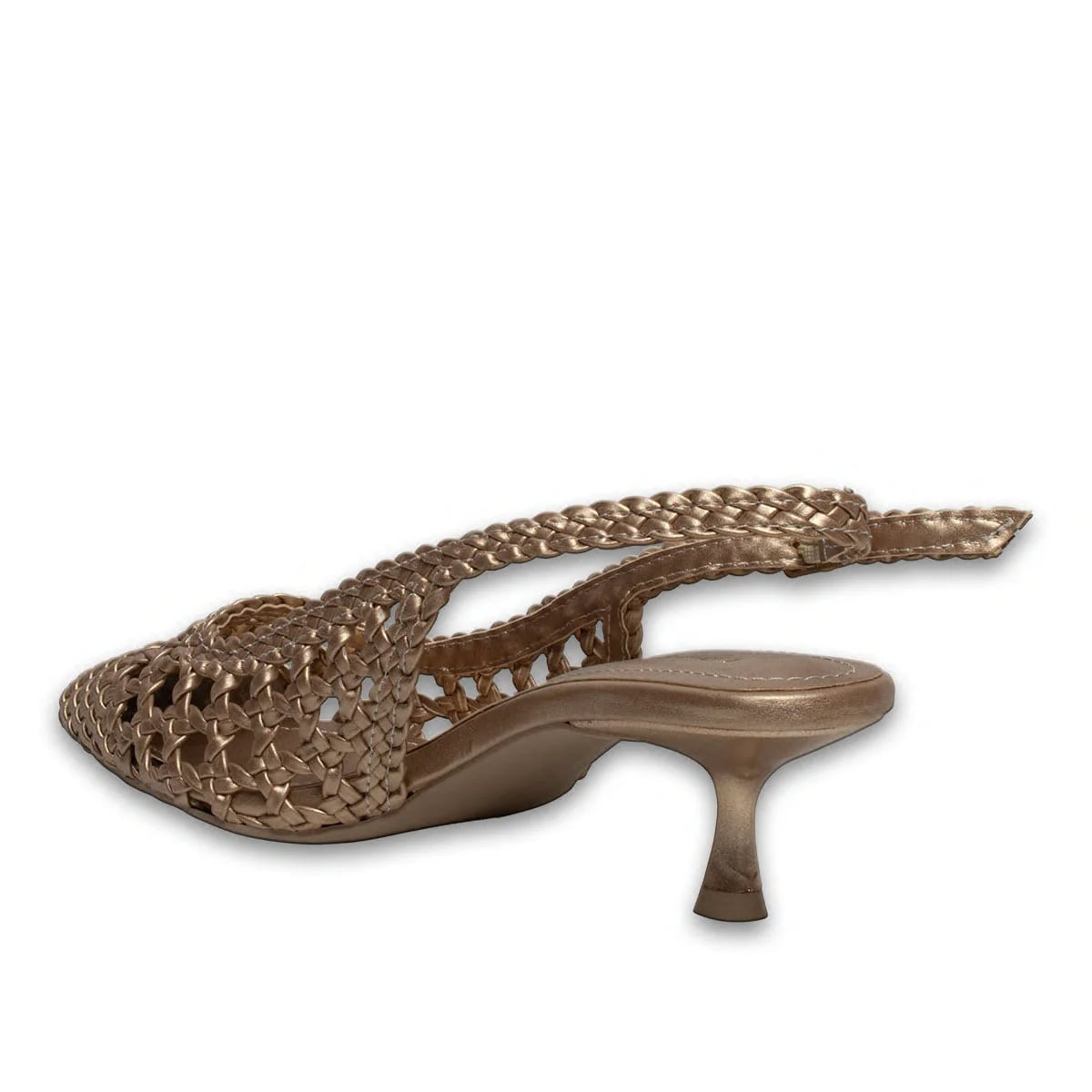 Siyah İnce Topuklu Stiletto – Özel Örgü Detaylı Yazlık Model – Toptan - Renk: Altın - Fotoğraf 3 / 3