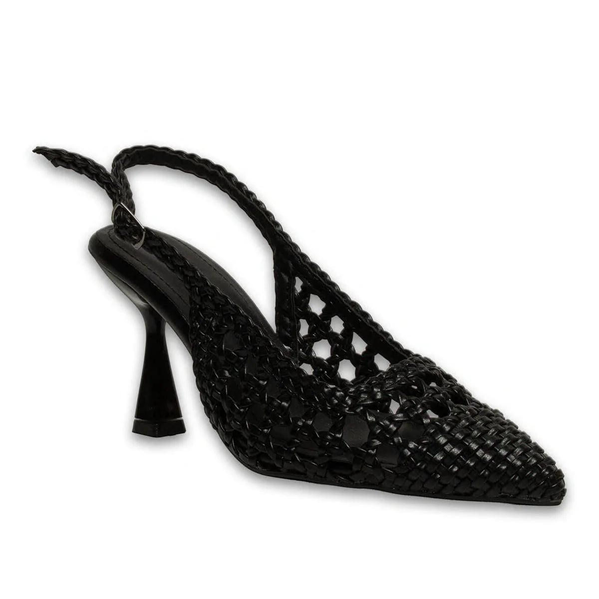 Siyah Kadın Stiletto – Lüks Örgü Detaylı Şık Model – Toptan - Renk: Siyah - Fotoğraf 2 / 4