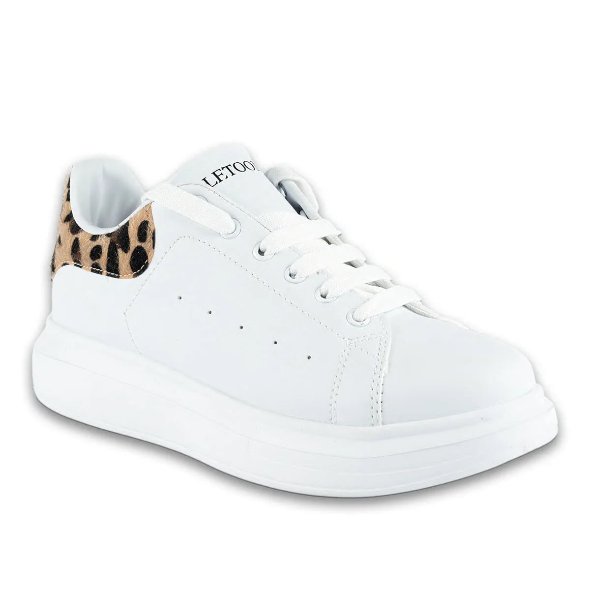 Letoon Leopar Desenli Kadın Spor Sneaker – Bağcıklı Şık Toptan Model - Renk: Leopar - Fotoğraf 2 / 4