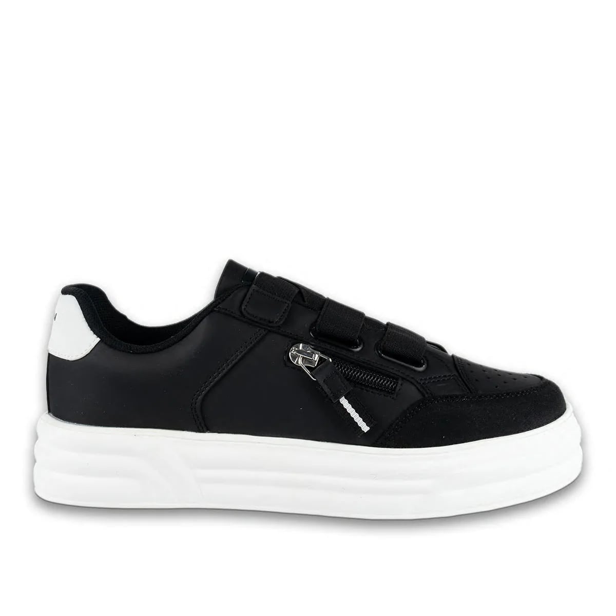 Letoon Garson Spor Sneaker Siyah-Beyaz Bağcıklı Fermuar Detaylı Rahat Toptan Model - Renk: Siyah-Beyaz - Fotoğraf 1 / 3