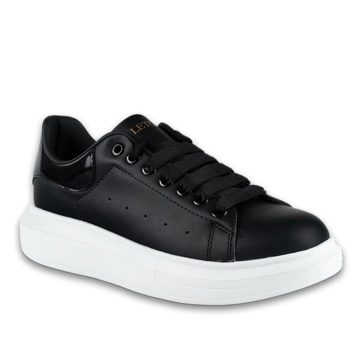 Letoon Siyah-Beyaz Bağcıklı Günlük Sneaker – Klasik Tasarım Rahat ve Şık Toptan Model - Renk: Siyah-Beyaz - Fotoğraf 2 / 4