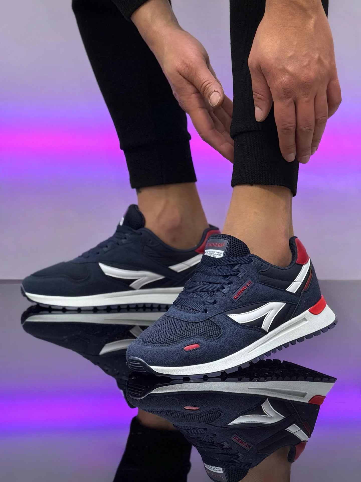Lacivert Bağcıklı Erkek Spor Sneaker - Kauçuk Taban Rahat Günlük Model - TOPTAN Ürün - Renk: Laci - Fotoğraf 1 / 1