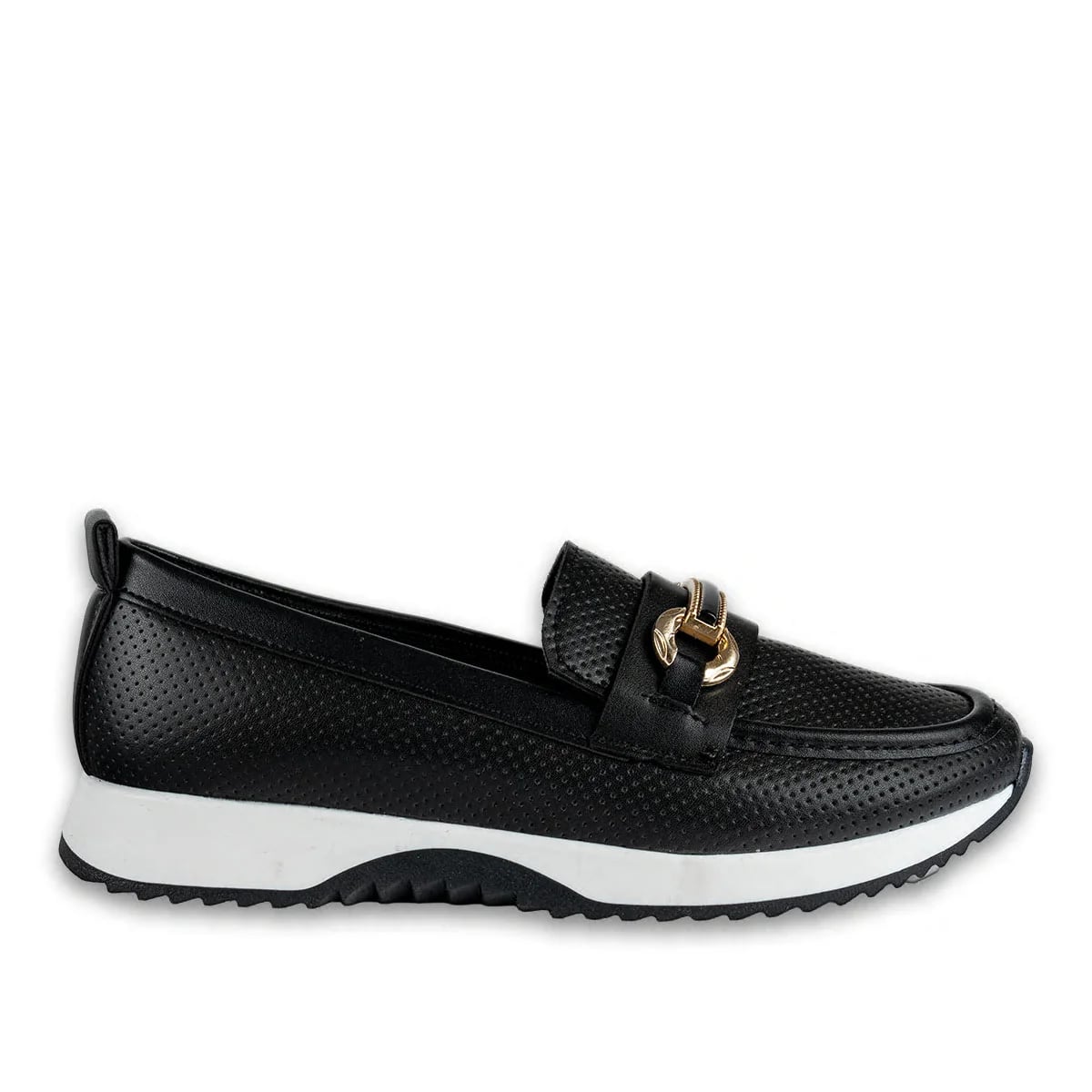 Toptan Siyah Suni Deri Spor Sneaker Zincir Tokalı Şık Model - Renk: Siyah - Fotoğraf 1 / 4