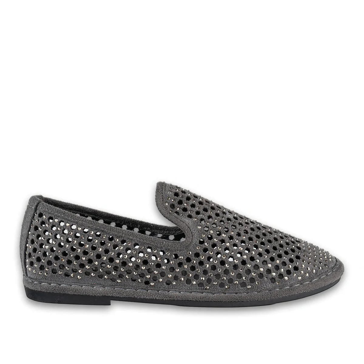 Toptan Gri Süet Dokulu Yazlık Kadın Loafer Rahat Günlük Model - Renk: Gri - Fotoğraf 1 / 4