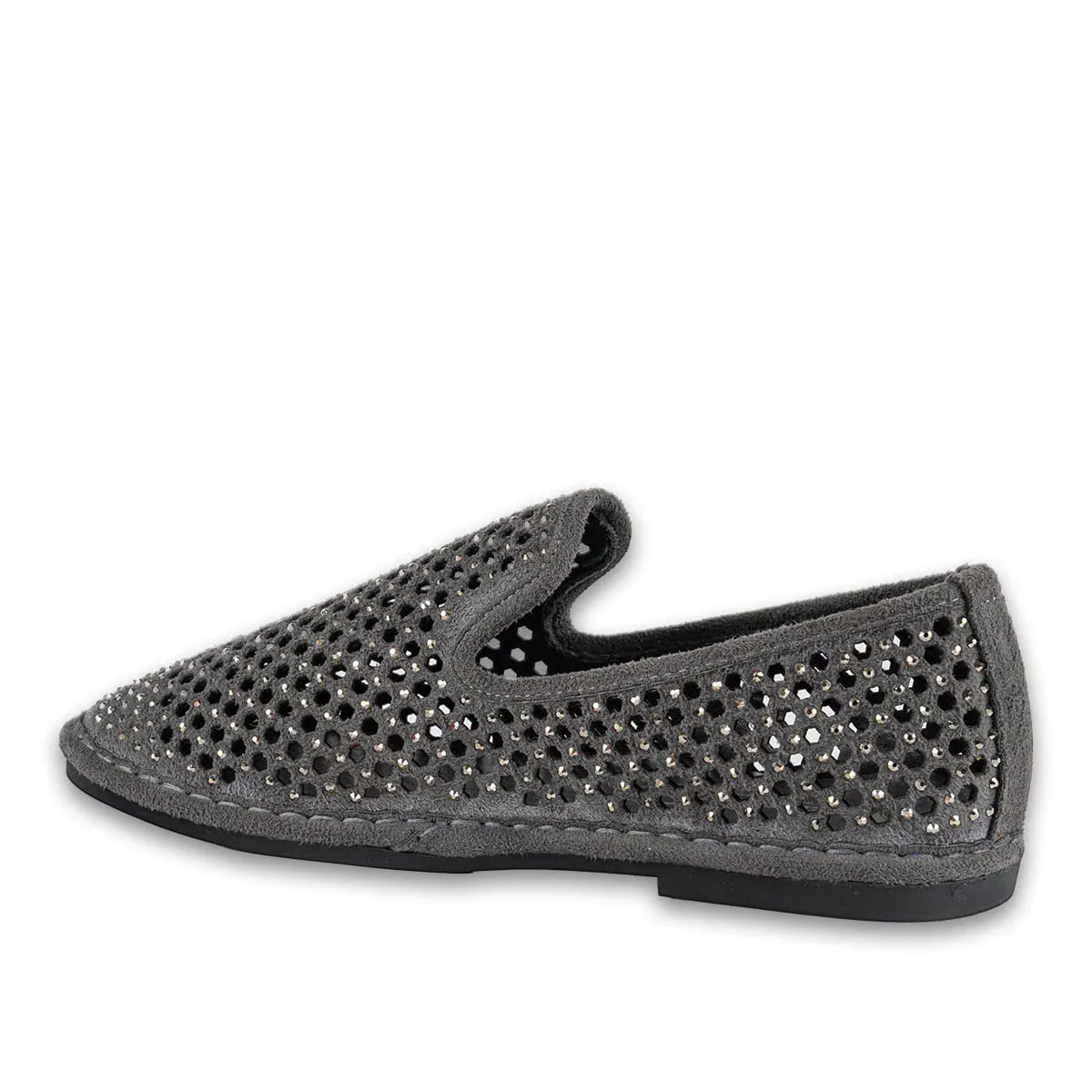 Toptan Gri Süet Dokulu Yazlık Kadın Loafer Rahat Günlük Model - Renk: Gri - Fotoğraf 3 / 4