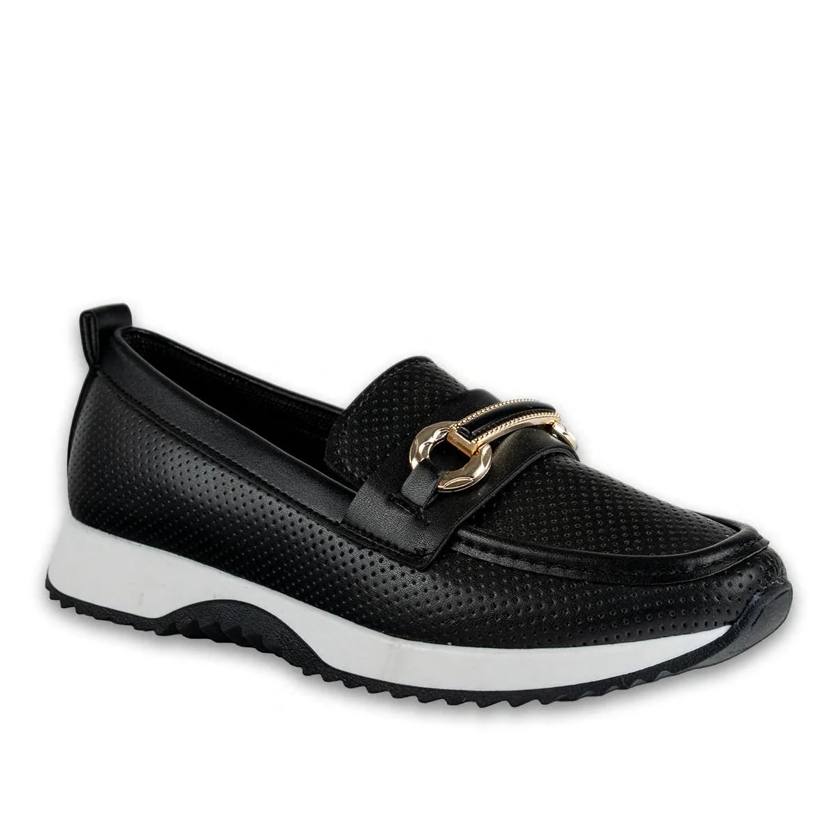 Toptan Siyah Suni Deri Spor Sneaker Zincir Tokalı Şık Model - Renk: Siyah - Fotoğraf 2 / 4