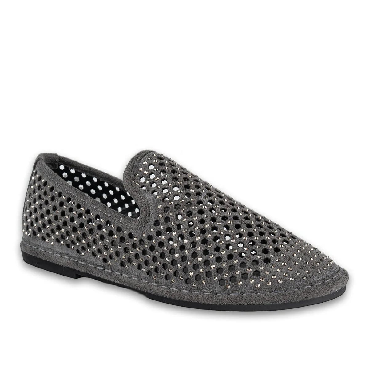 Toptan Gri Süet Dokulu Yazlık Kadın Loafer Rahat Günlük Model - Renk: Gri - Fotoğraf 2 / 4