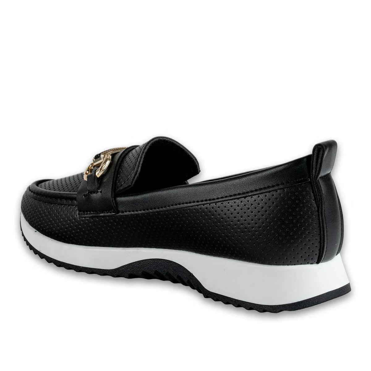 Toptan Siyah Suni Deri Spor Sneaker Zincir Tokalı Şık Model - Renk: Siyah - Fotoğraf 3 / 4