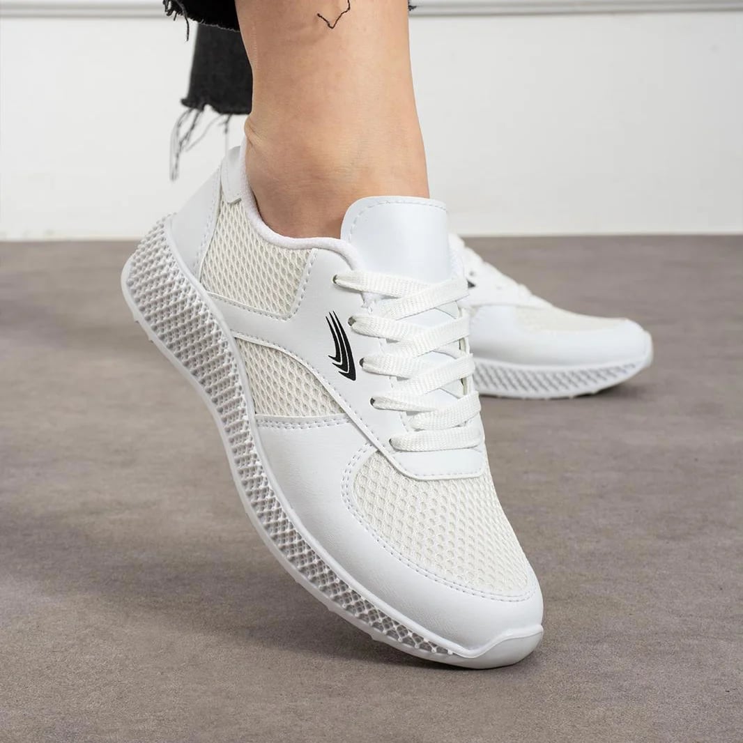 Beyaz Kadın Spor Sneaker Bağcıklı – Aqua File Detaylı Light PVC Taban - Renk: Beyaz - Fotoğraf 3 / 3