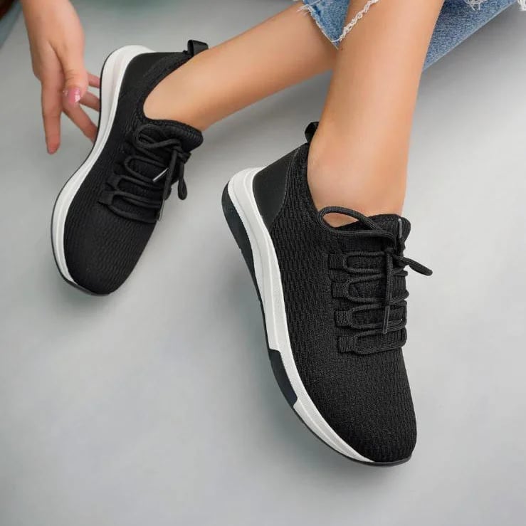 Kadın Spor Sneaker Siyah Triko – Özel Sünger Destekli, Termo Tabanlı Rahat ve Hafif Model - Renk: Siyah - Fotoğraf 5 / 5