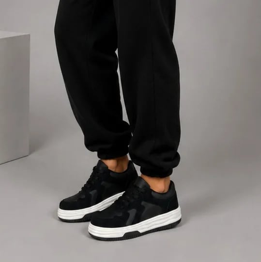 Bağcıklı Siyah Zenne Spor Sneaker - Renk: Siyah - Fotoğraf 2 / 3