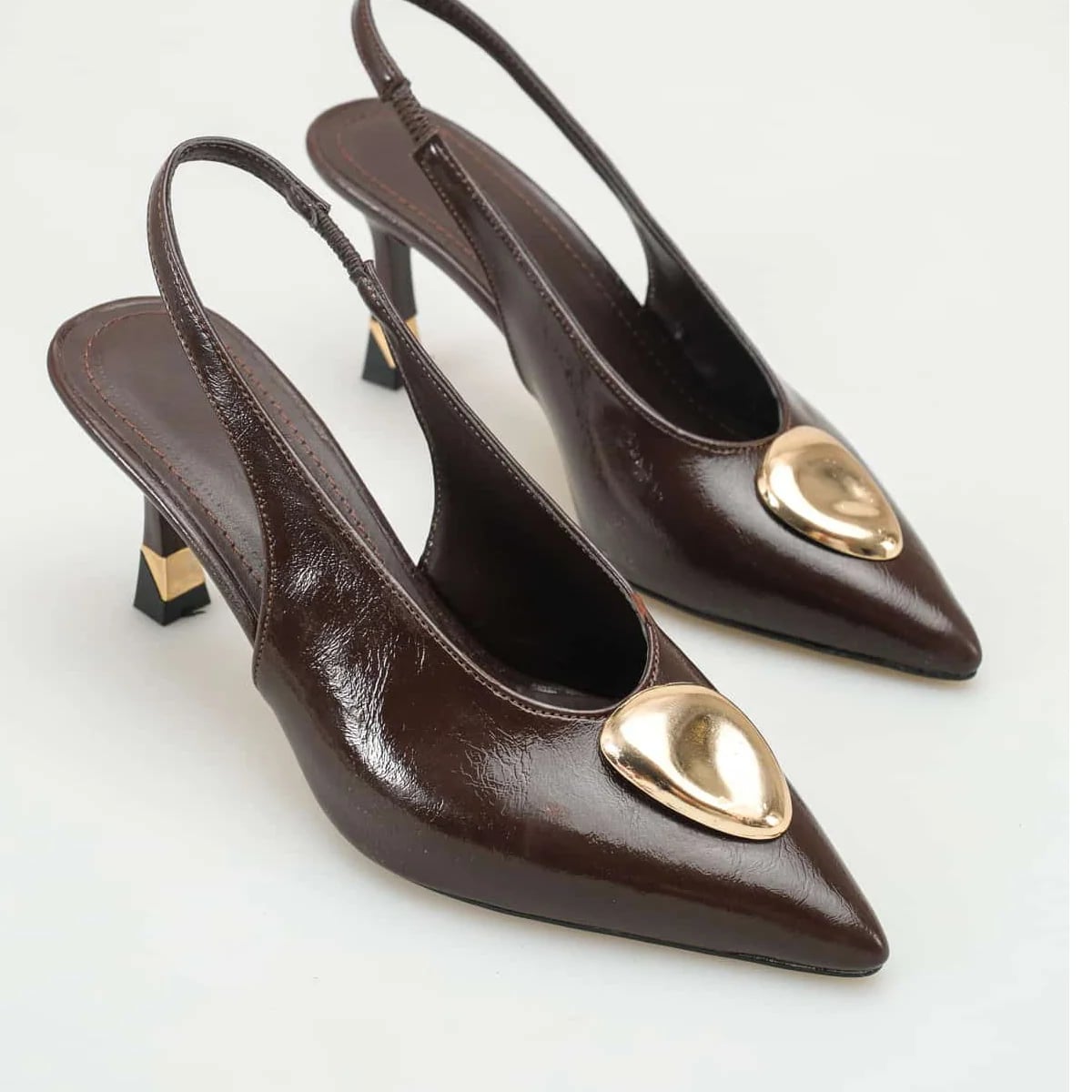 Kahve Suni Deri Zenne Stiletto Ayakkabı - Renk: Kahve - Fotoğraf 1 / 3