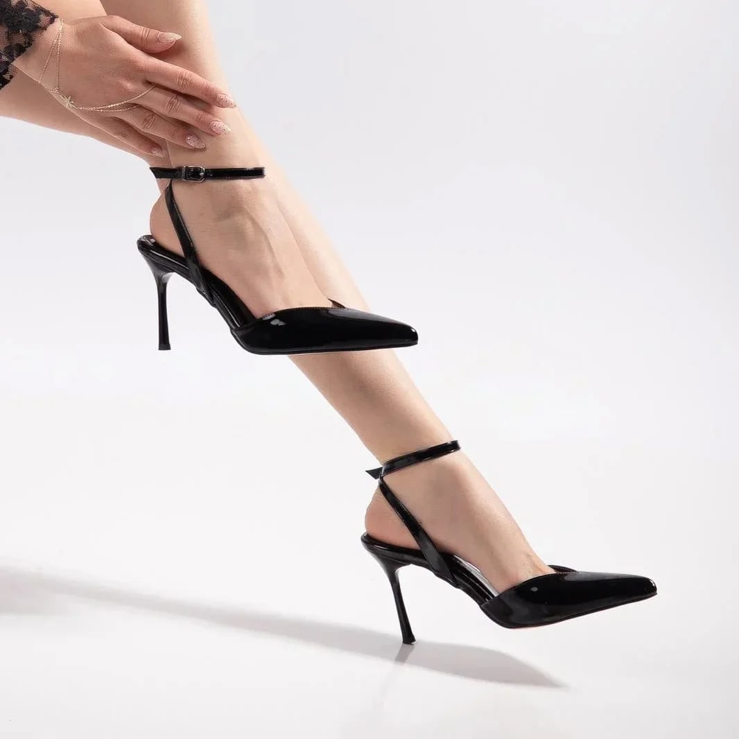 Siyah Rugan Kadın Stiletto – Gece Kombinlerine Uygun Şık Model – Toptan - Renk: Siyah - Fotoğraf 1 / 4